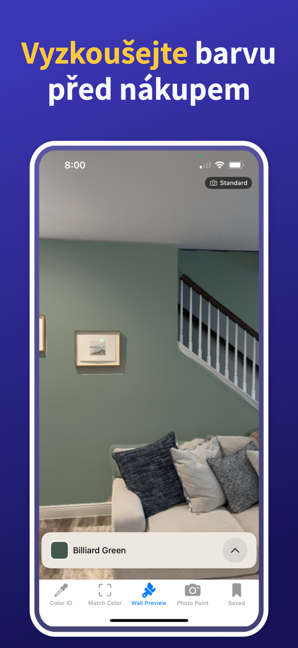 Paint Color Match & Preview app showing live color identification feature