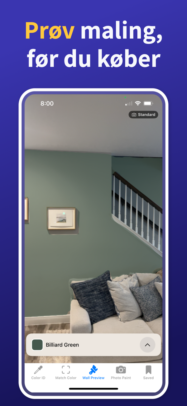 Paint Color Match & Preview app showing live color identification feature