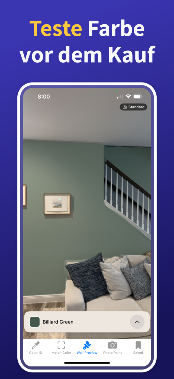 Paint Color Match & Preview app showing live color identification feature