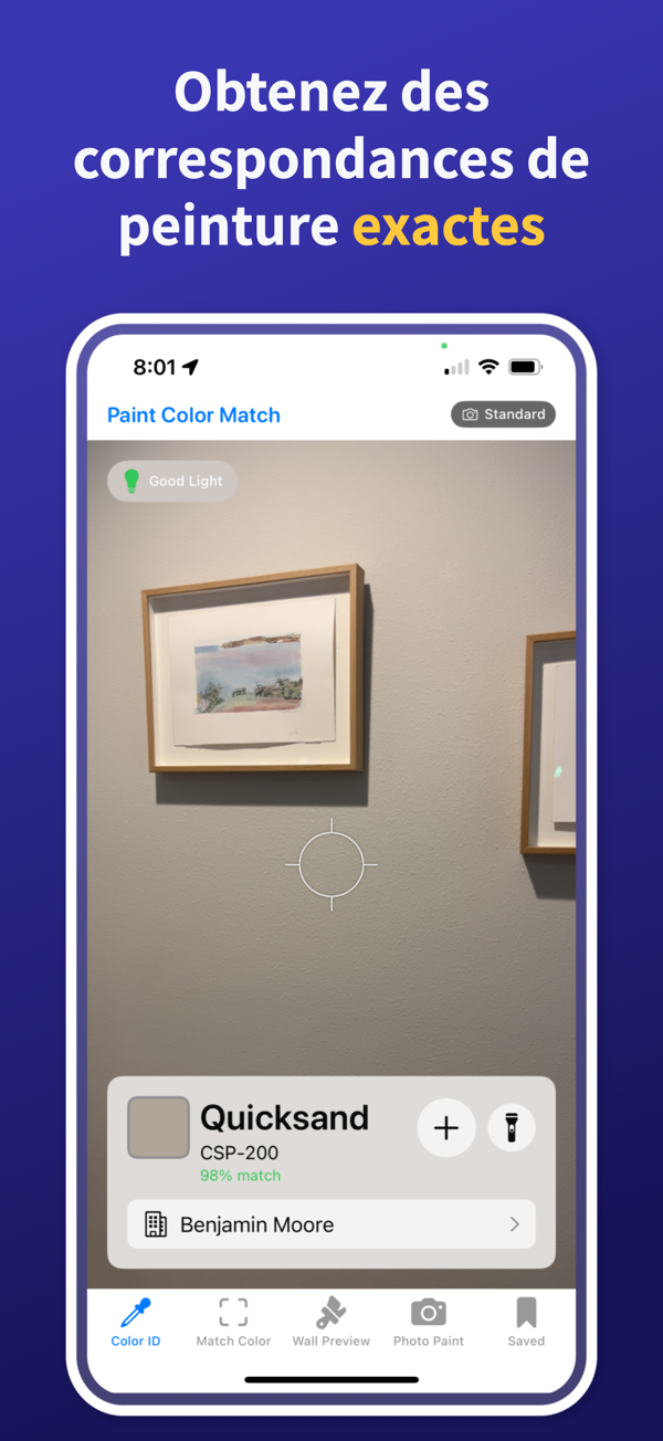 Paint Color Match & Preview color identification interface