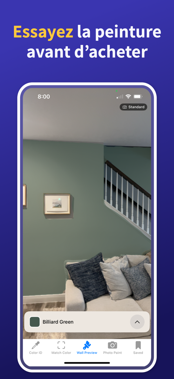 Paint Color Match & Preview app showing live color identification feature