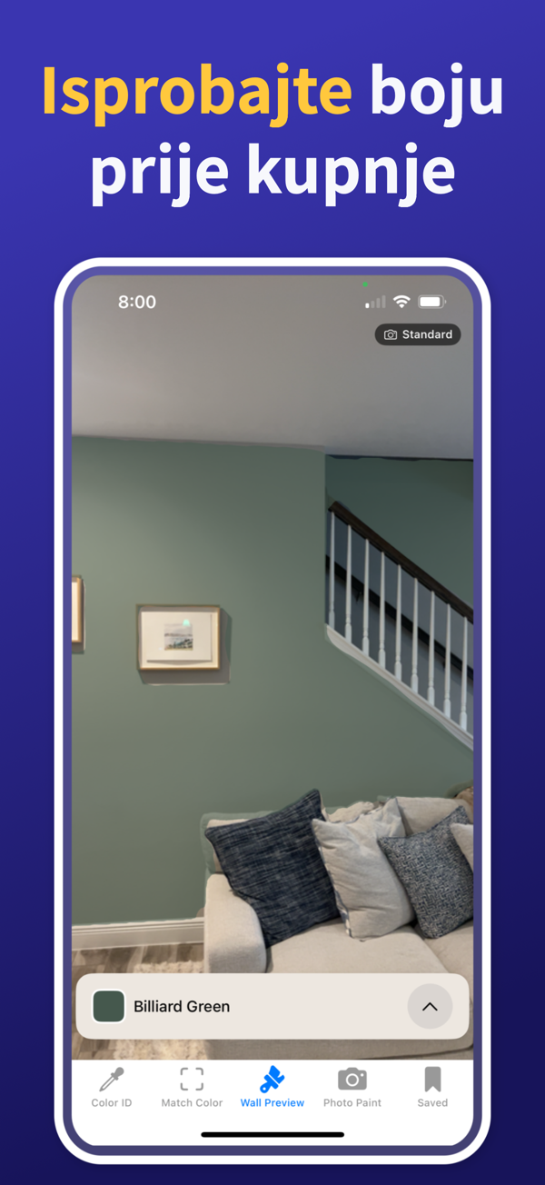 Paint Color Match & Preview app showing live color identification feature