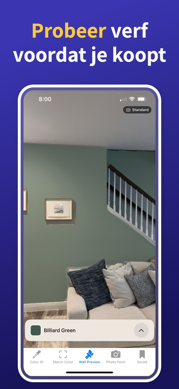 Paint Color Match & Preview app showing live color identification feature
