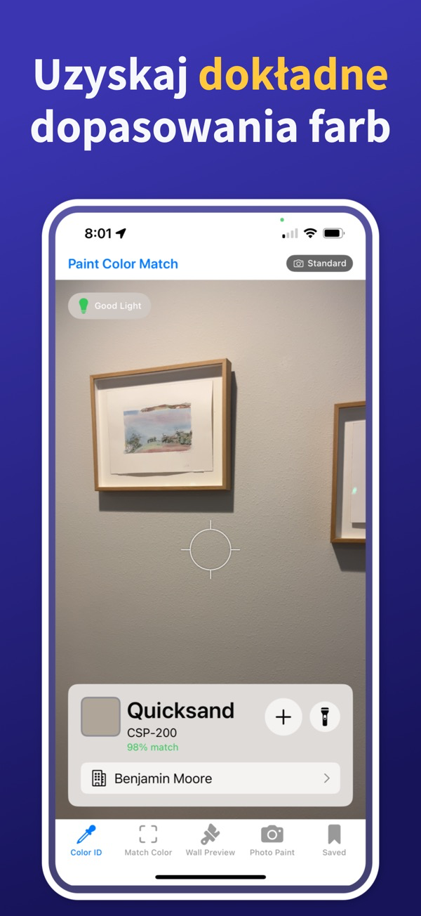Paint Color Match & Preview color identification interface