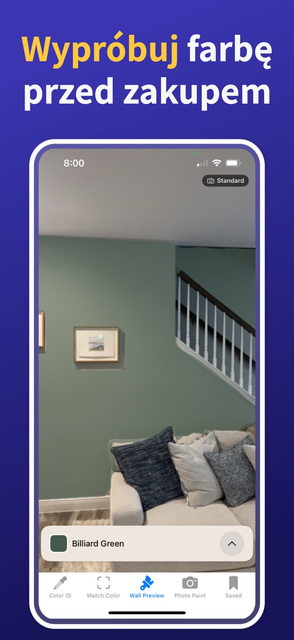 Paint Color Match & Preview app showing live color identification feature