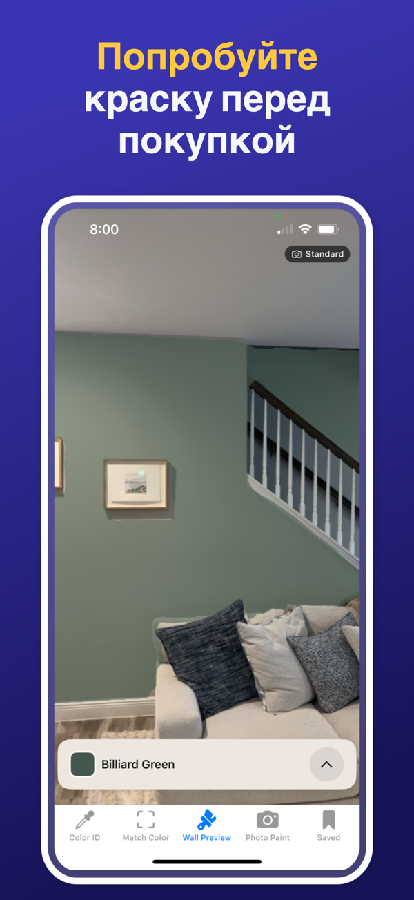 Paint Color Match & Preview app showing live color identification feature