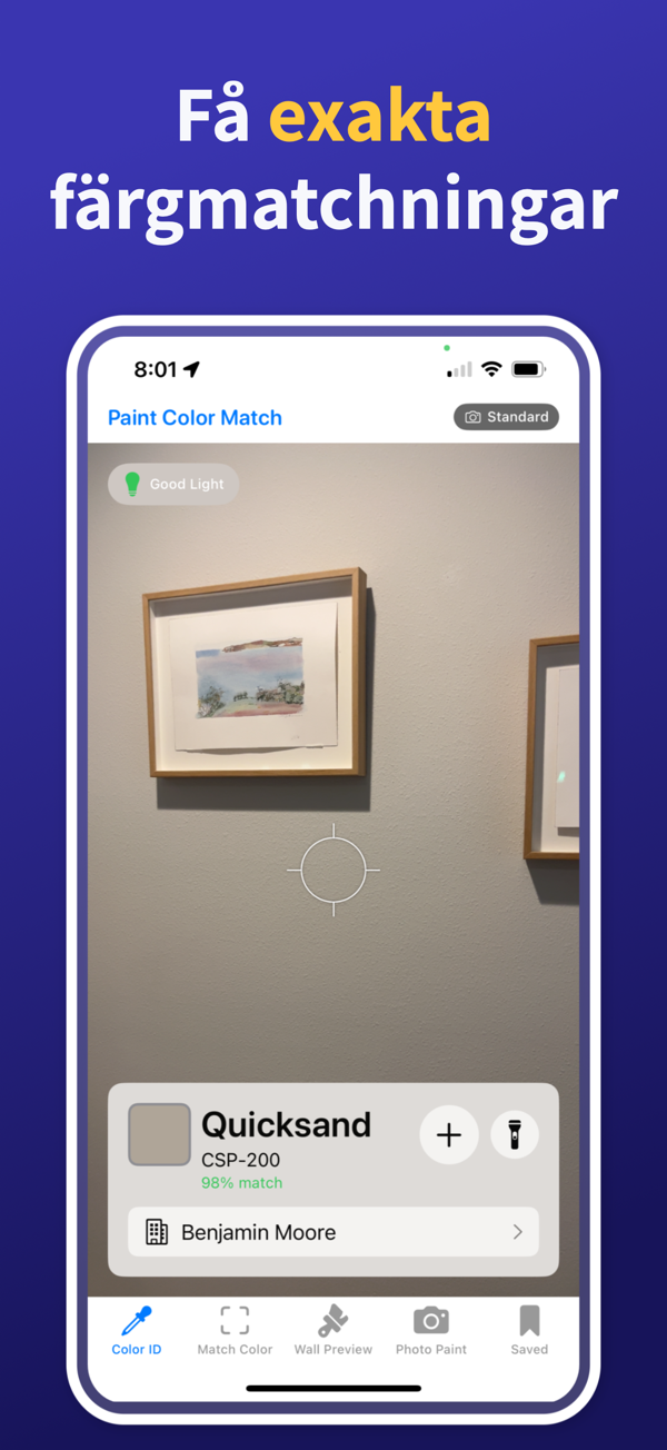 Paint Color Match & Preview color identification interface