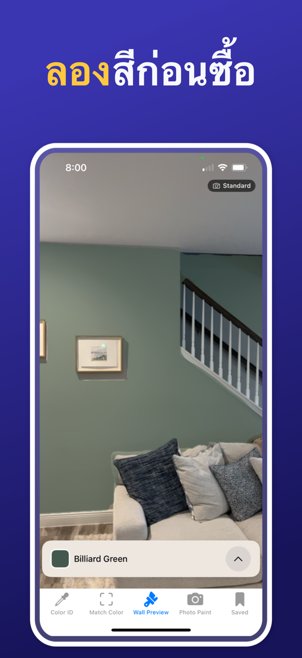 Paint Color Match & Preview app showing live color identification feature