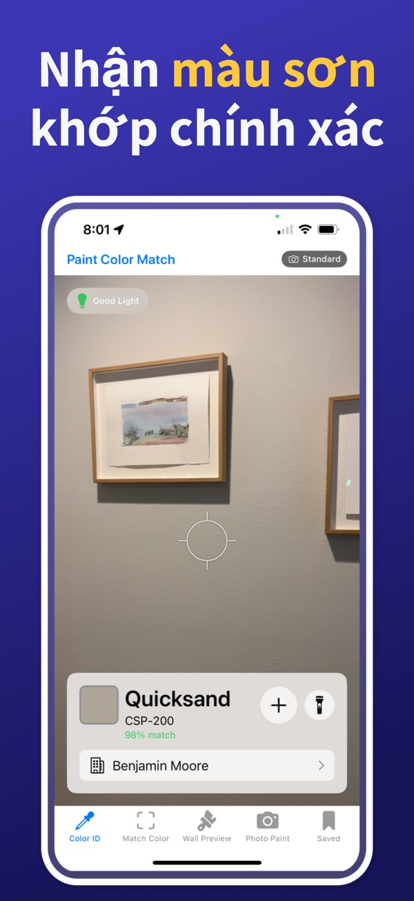 Paint Color Match & Preview color identification interface