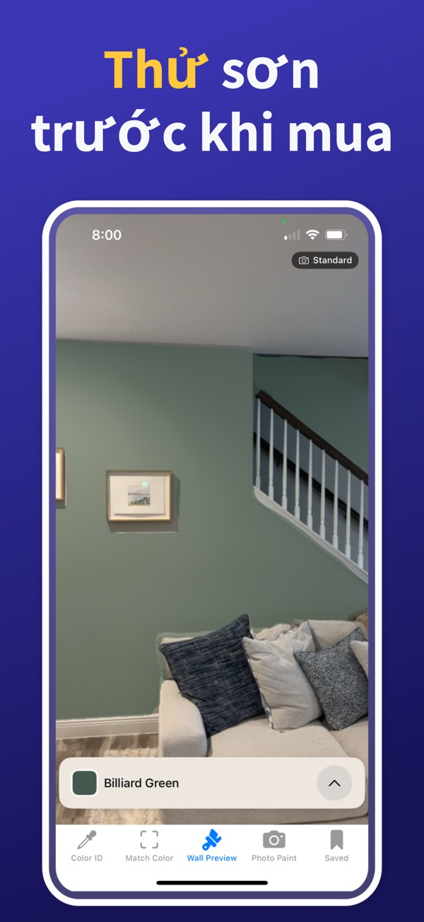 Paint Color Match & Preview app showing live color identification feature