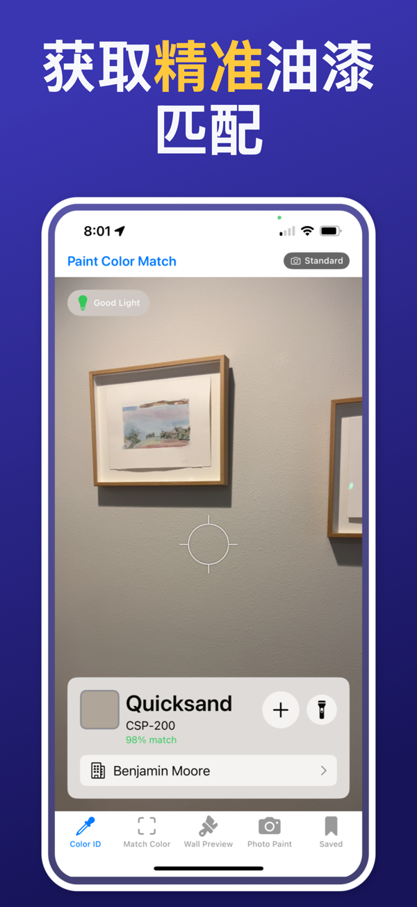 Paint Color Match & Preview color identification interface