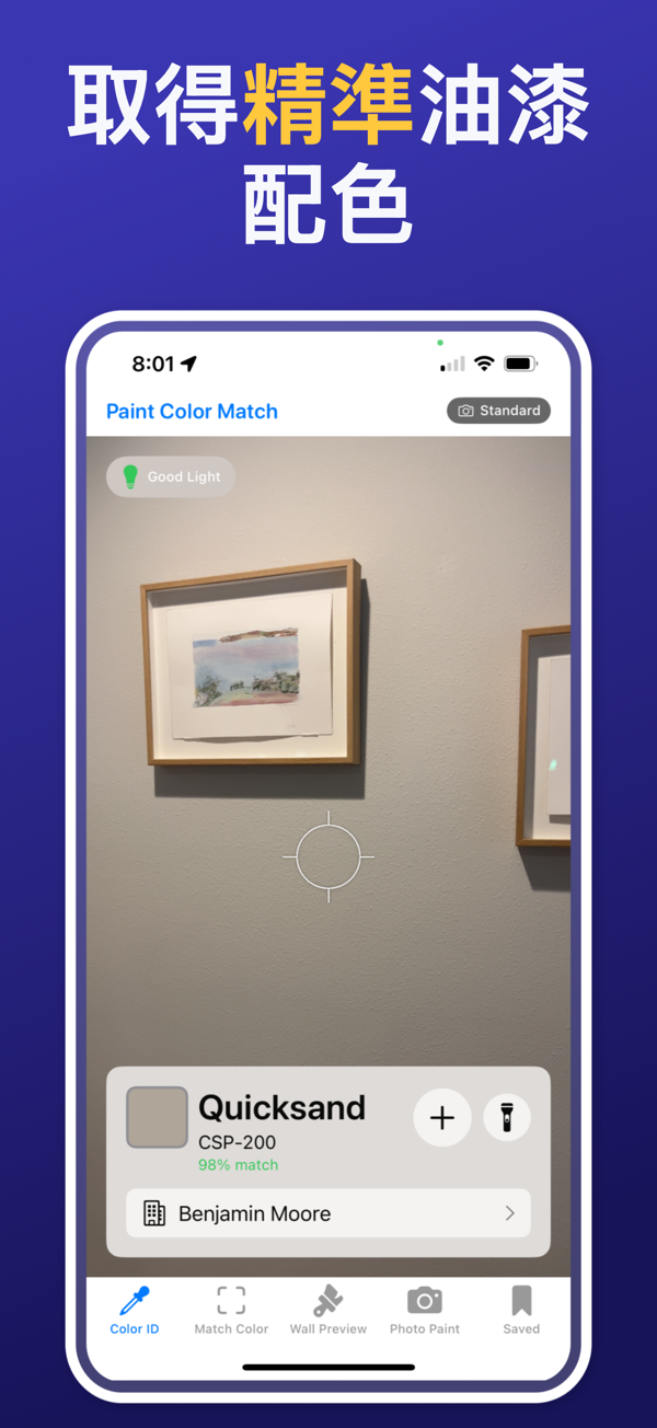 Paint Color Match & Preview color identification interface